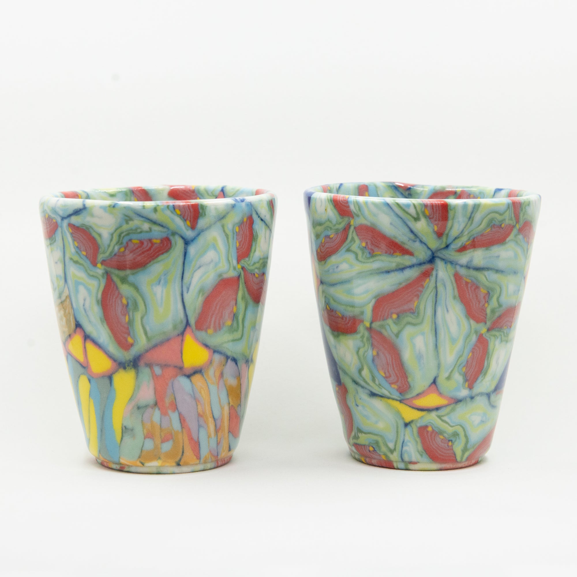 Colored clay handmade cups.